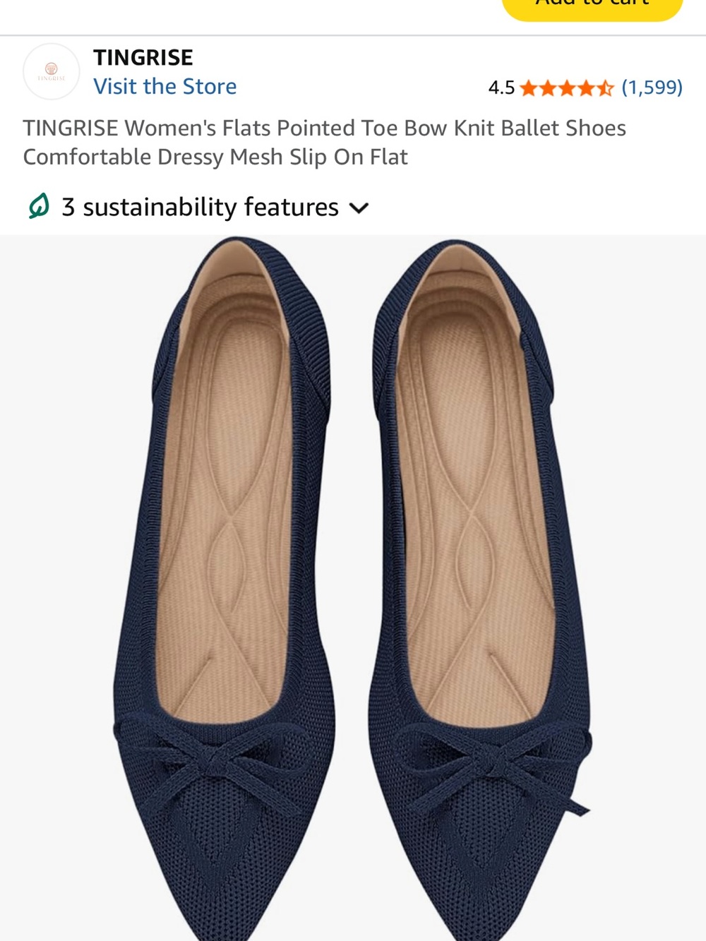 Tingrise Navy Pointed-Toe Knit Ballet Flats with Bow